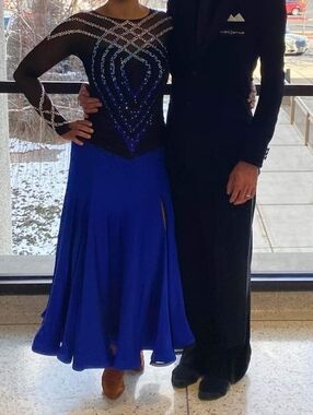 Smooth Ballroom Competition Dress - Black and Royal Blue